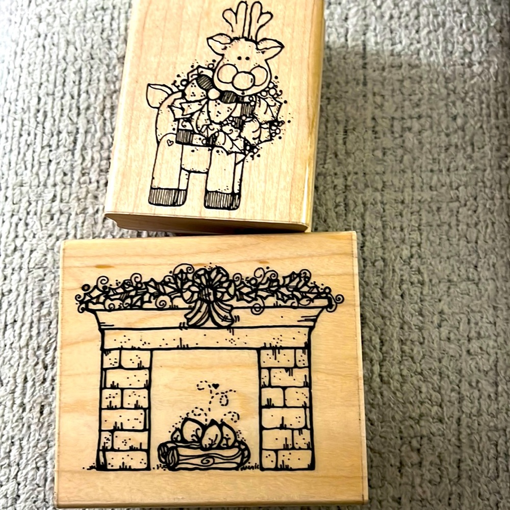 Vintage DOTS wood mounted rubber stamps Christmas Themed